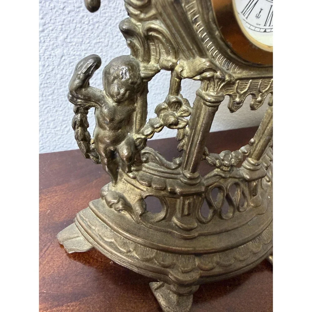 Vintage Brass Table Clock | Baroque Gothic Revival Mantel Clock